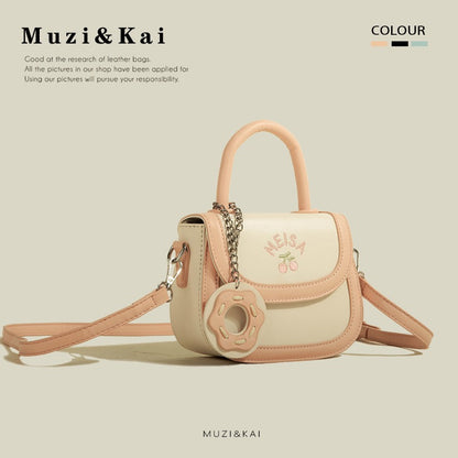 MuziKai genuine fresh and lovely color contrast stitching handbag bag women 2023 new all-match texture Messenger bag