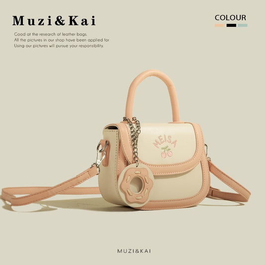 MuziKai genuine fresh and lovely color contrast stitching handbag bag women 2023 new all-match texture Messenger bag