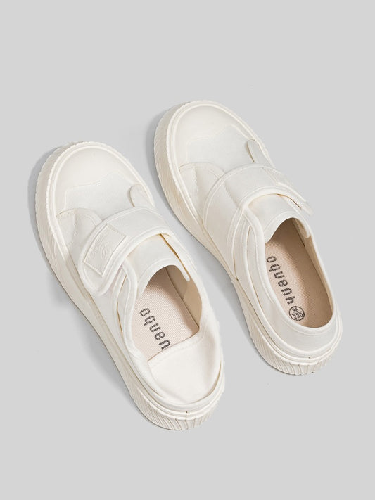 2023 spring and summer new Velcro small white shoes half-drag two-wear step-on canvas shoes women's slip-on shoes