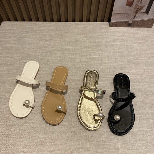2023 summer new set toe sandals and slippers women's outerwear casual fashion half drag flat one word beach sandals and slippers women