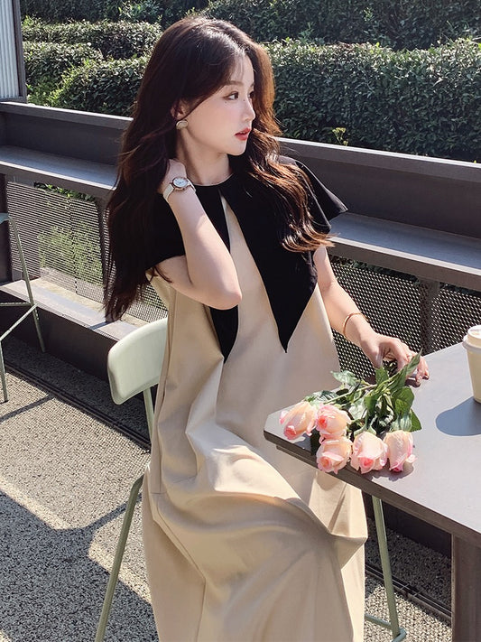 Large lapel dress women's summer 2023 new unique design sleeveless doll collar beautiful slim temperament long skirt