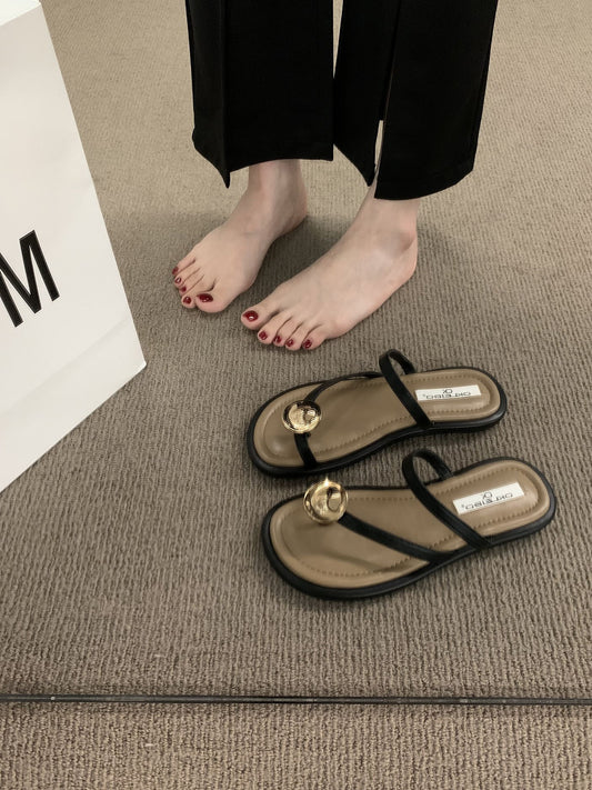 Slippers wear summer women's sandals flat bottom design sense niche soft bottom beach Roman shoes casual Birken sandals