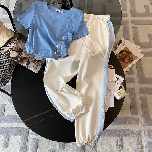 Sports and leisure suit women's summer 2023 new short-sleeved fashion foreign style short temperament small net red two-piece suit