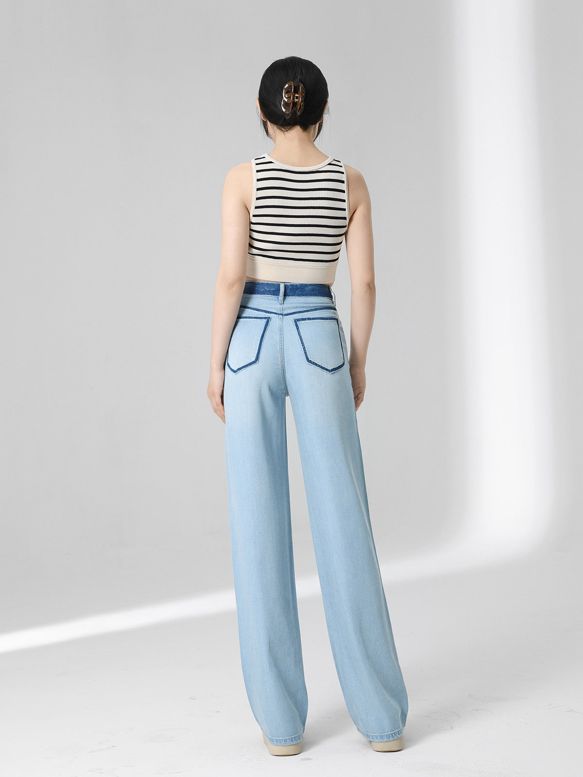 Wang Youshan denim wide-leg pants women's floor-mopping tencel drape 2023 summer thin section straight tube loose slim high-waisted pants