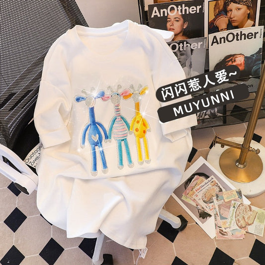 Special counter big-name withdrawal cabinet clearance to pick up leaks ~ pure cotton large size women's summer new Korean version of heavy industry ironing drill short-sleeved T-shirt women