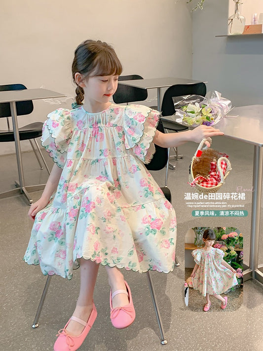 Girls summer dress 2023 new Korean version of foreign style children's skirt summer children's clothing little girl princess dress tide