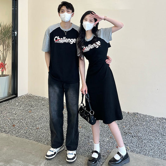 Special couple clothes summer clothes you clothes my skirt 2023 new spring French one skirt one short-sleeved T-shirt female