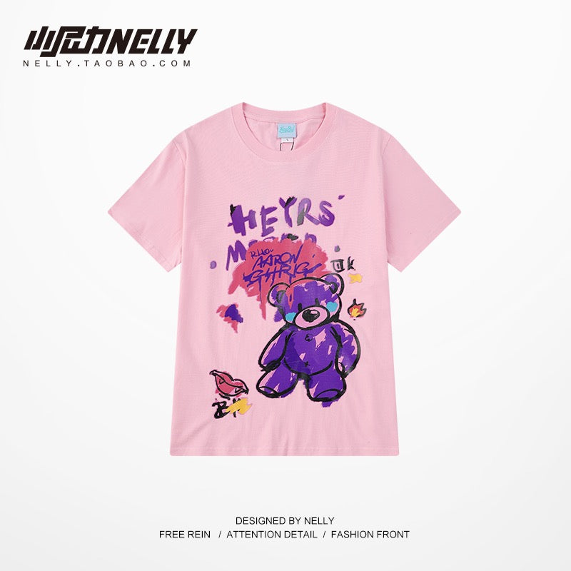 Ins tide brand Harajuku style summer cotton short-sleeved men's and women's printed loose large size top hip-hop couple fat T-shirt