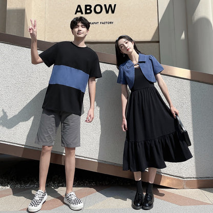 Couple wear summer dress high-end Hepburn style niche dress suit summer French retro two-piece skirt tide