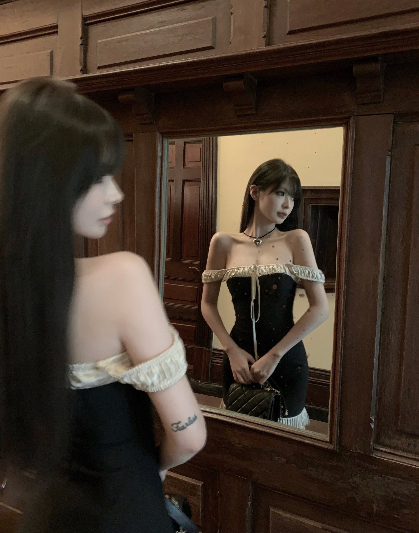 5.31 CHICYOU [Miaoling and Good Girl] One-shoulder super slim and slim black suit dress