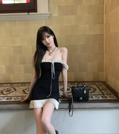 5.31 CHICYOU [Miaoling and Good Girl] One-shoulder super slim and slim black suit dress