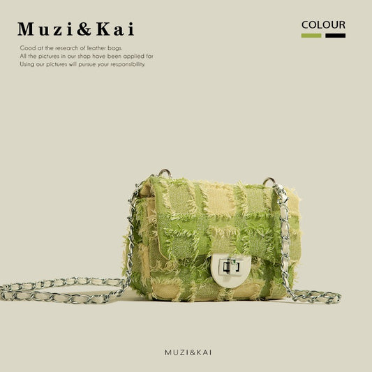 MuziKai authentic popular plaid chain bag women 2023 new casual retro all-match Messenger small square bag