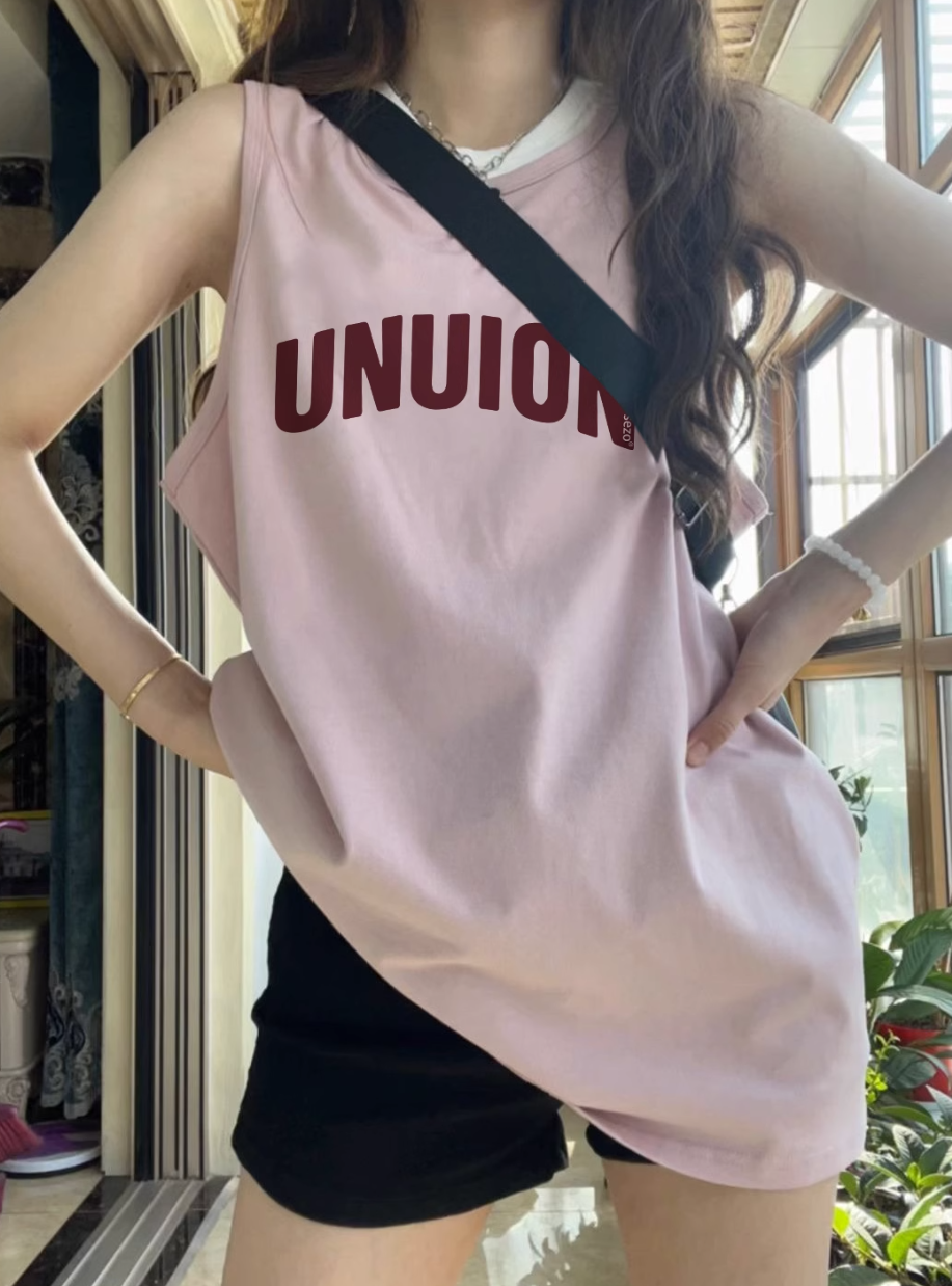 Pink little man vest sleeveless t-shirt female summer new American style retro sweet hot girl loose ins vest top