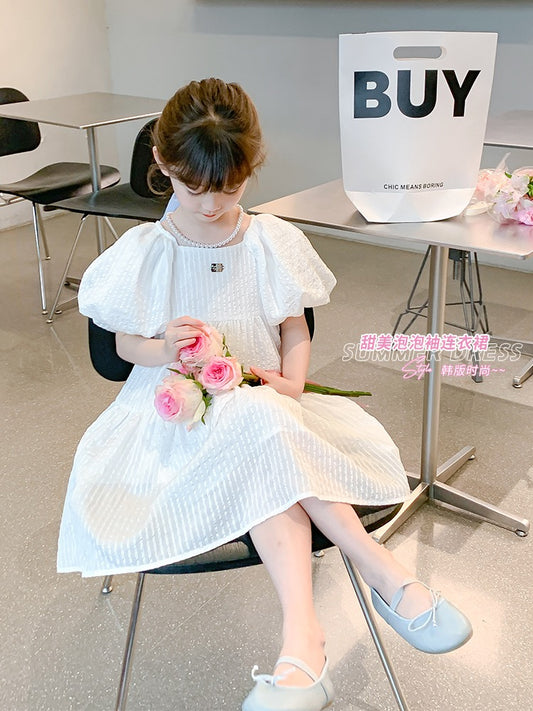 Girls dress summer dress 2023 new Korean version of foreign style children's white skirt summer little girl princess dress tide