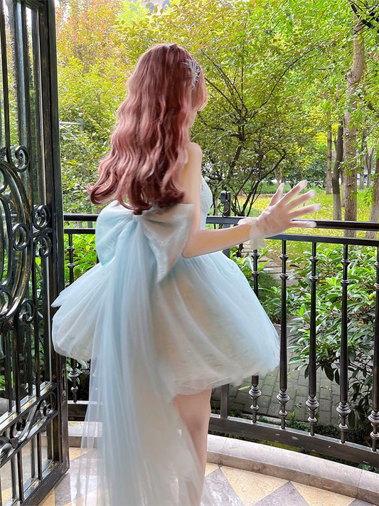 Ballet princess birthday party small dress high-end sense order niche blue sexy sling tube top dress female