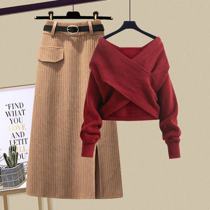 Early autumn pure desire wind hot girl suit female autumn 2022 new knitted sweater sweater skirt two-piece set to reduce age