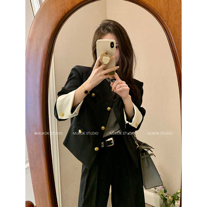 MUKOK high-end black small fragrance short jacket women's 2023 spring new slim temperament short top