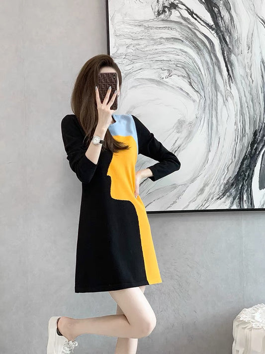 Autumn temperament knitted dress 2022 new women's autumn and winter French high-end small sweater skirt autumn