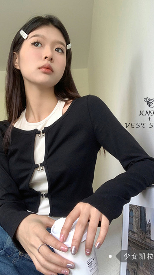 French sweet and spicy top suit women's coat vest spring salt system light cooked hot girl camisole cardigan two-piece set