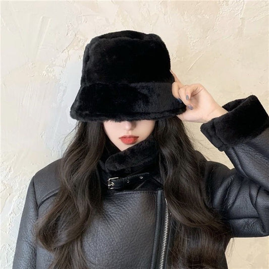 Trendy zebra pattern plush retro fisherman hat autumn and winter thickened warm hat female Korean version tide all-match pot hat