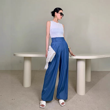 WANGXO high-waisted slim suit casual pants 2022 summer new women's straight-tube loose-fitting wide-leg pants