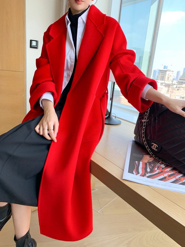 2022 autumn and winter new double-sided cashmere coat women's high-end thick water ripple mid-length woolen woolen coat