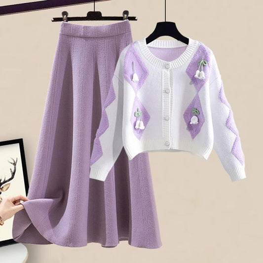 Autumn new tea series wear a complete set of small fragrance knitted sweater skirt age-reducing suit women's autumn two-piece suit 1879
