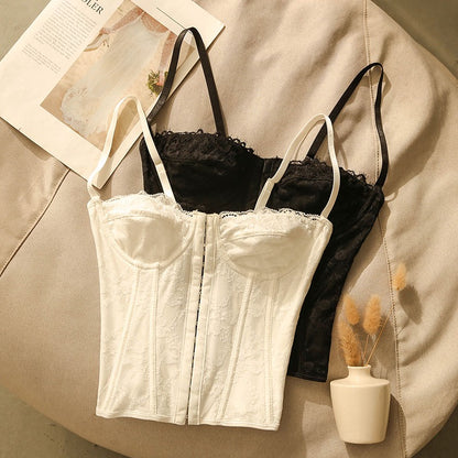 Sexy beautiful back cross camisole women's inner fishbone lace corset slim design short bottoming top