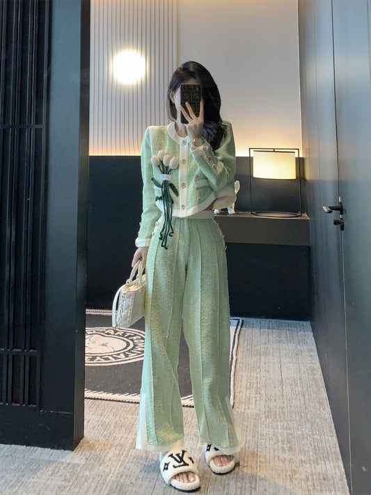 MUEL Xiaoxiangfeng suit women's winter clothes 2022 new fashion celebrity temperament high-end wide-leg pants two-piece set