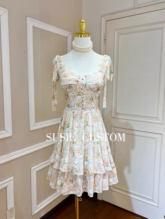 Small fresh broken flower three-dimensional flower rhinestone adjustable straps slim fit with chest pad A-line lotus leaf skirt suspender skirt