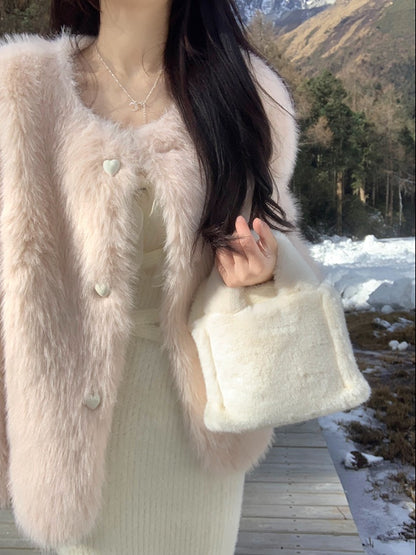 A sweet peach yikett "Peach's Yaoyao" pink coat female autumn and winter fur short section long-sleeved small man