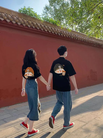 The same color couple clothes summer clothes summer 2023 new trend tide brand special couple short-sleeved t-shirt ins black