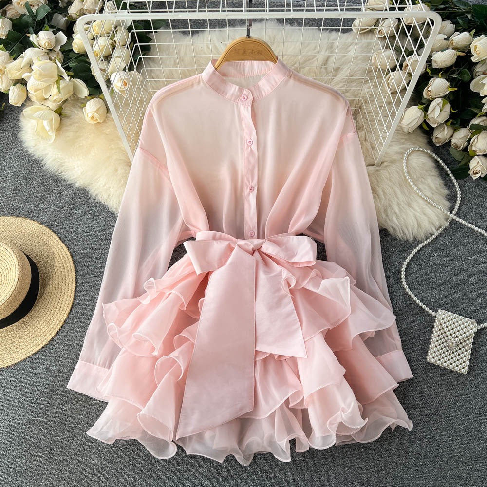 Chiffon Chic Tops Women's Autumn New Ruffles Western Style Advanced Design Sense of Bow Knots Niche Shirts