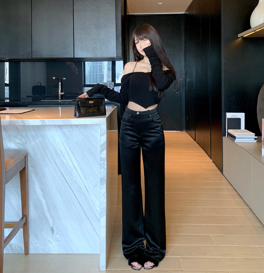 CHICYOU Lux Series 72% Real Acetic Acid Premium Milk Comfortable Versatile Straight Leg Pants Casual Slim Pants