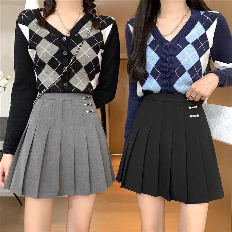 Autumn skirt large size college style black gray pleated skirt high waist slim pleated a-line skirt fat mm all-match skirt