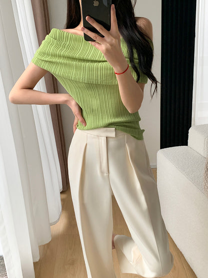 FT GUOGE beige wide-leg pants women's 2023 spring and autumn new high-waisted straight loose all-match nine-point casual pants
