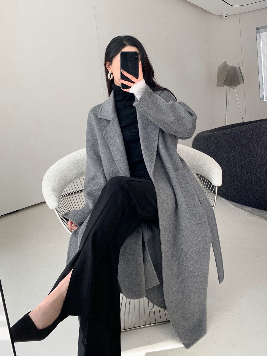 Guoge customized gray double-sided woolen coat 2022 winter new high-end temperament goddess fan mid-length wool coat