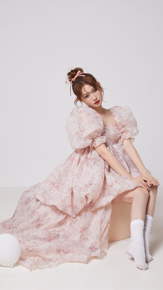 MOXI2023 fugitive princess retro color printing sweet high and low front short back long Disney dress female