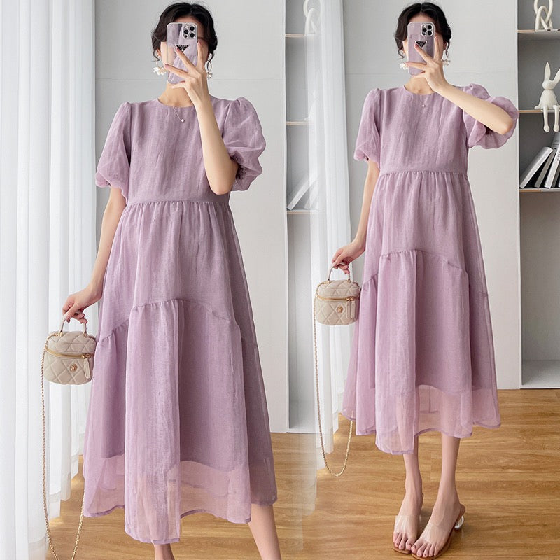 Angel Mommy ~ Maternity Dress Summer Dress 2023 New French Puff Sleeve Loose Large Size Summer Dress