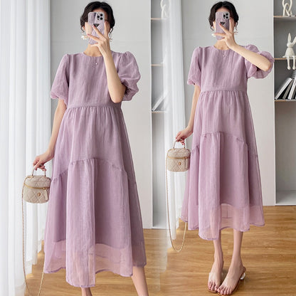 Angel Mommy ~ Maternity Dress Summer Dress 2023 New French Puff Sleeve Loose Large Size Summer Dress