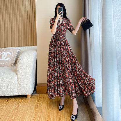 Tea break French floral dress women's summer 2023 summer new celebrity temperament waist slimming long skirt summer dress