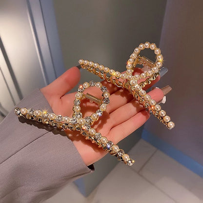 Mesh bow hairpin female back head summer rhinestone headdress 2022 net red new ponytail hair accessories