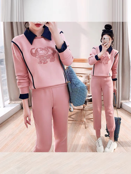 Sweater and pants suit women's 2022 autumn women's new new autumn and winter age-reducing Korean version temperament ladies two-piece suit