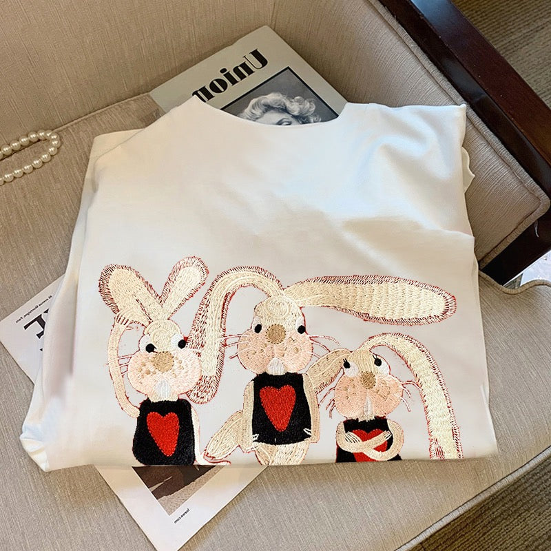 White rabbit t-shirt women's short-sleeved summer loose large version of pure cotton age-reducing and thin this year's popular half-sleeved top ins