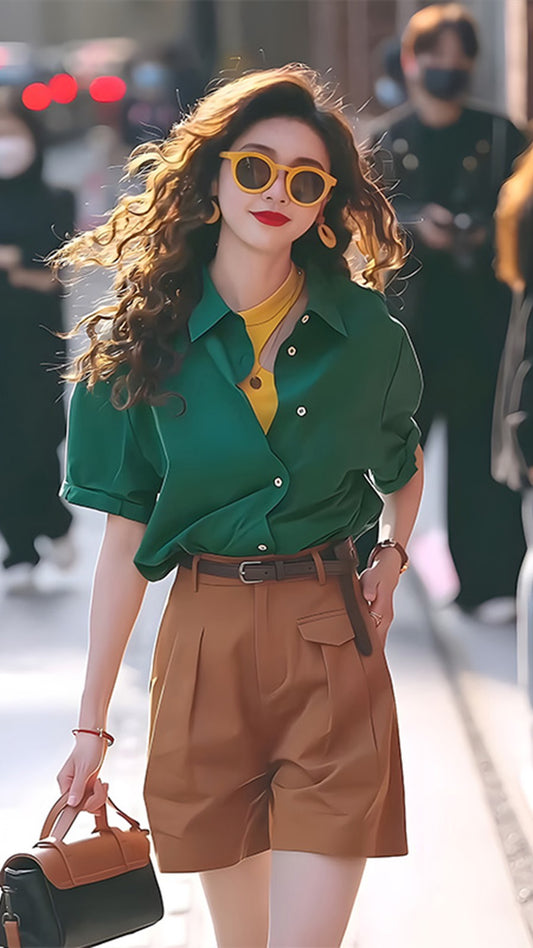 Summer new pear-shaped body tea wear a complete set with milk system slightly fat and thin cover meat two-piece suit for women