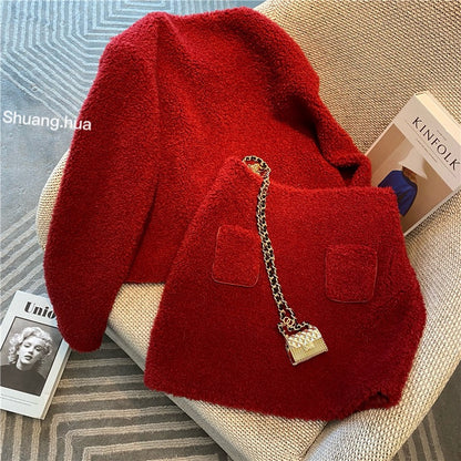 [Original niche] Ladies and gentlemen's small fragrance suit 2022 new women's winter all-match woolen skirt two-piece set