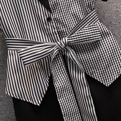 2021 summer new plus size women's clothing fat sister is thin fashion striped fake two-piece dress summer