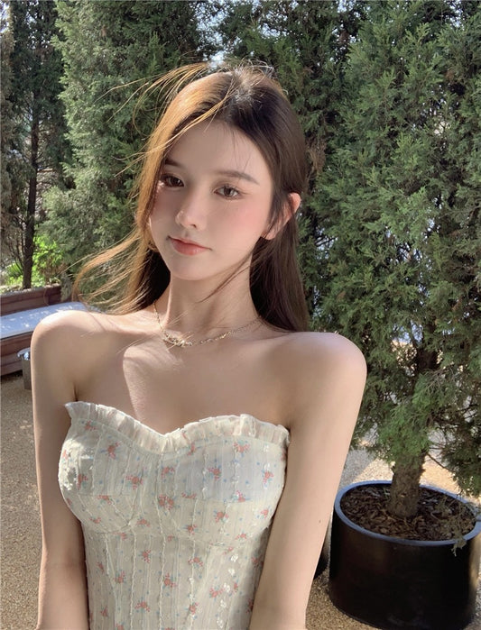 Spice girl floral tube top small vest female summer pure desire style bottoming shirt sexy inner build slim short top outer wear