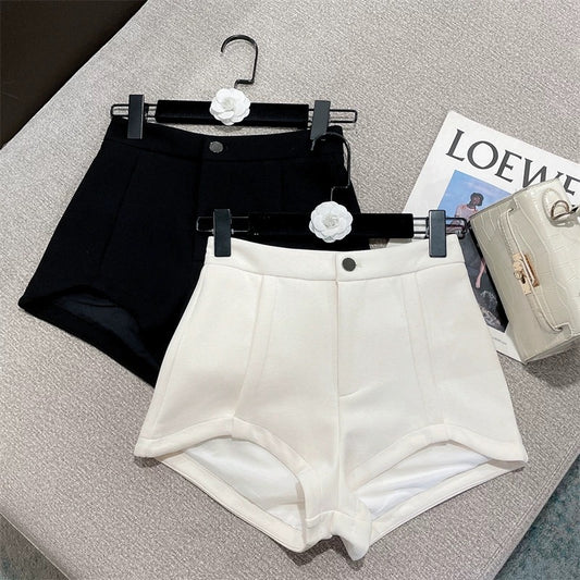 2022 summer new French style all-match Western style slim slimming design irregular side high waist casual shorts women 1608