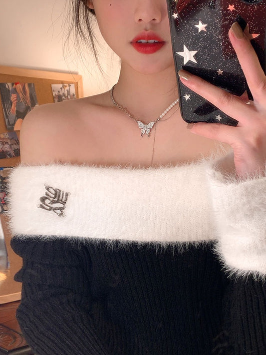 Sweet cool pearl necklace female ins niche high-end design sense butterfly stitching tassel necklace decorative collarbone chain